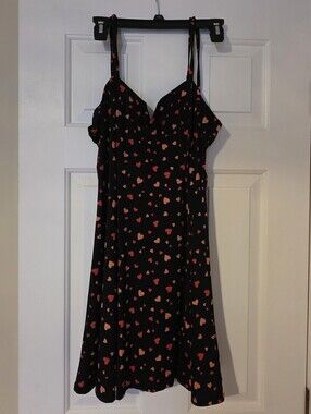 Black Heart Print Spaghetti Strap Dress